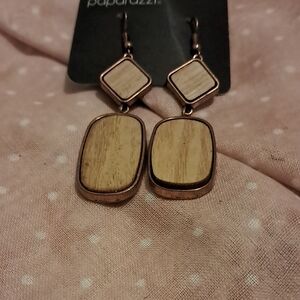 Paparazzi Gold Tone and Tan Geometric Earrings